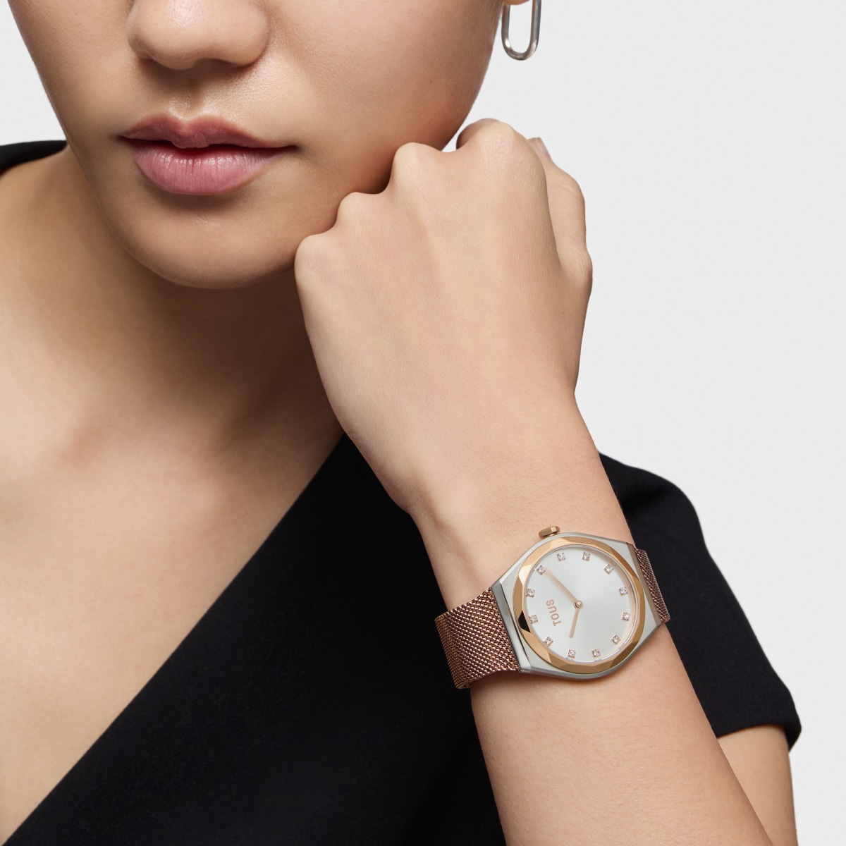 Analog Watch in rose-colored steel with steel bracelet Karat Round Mesh