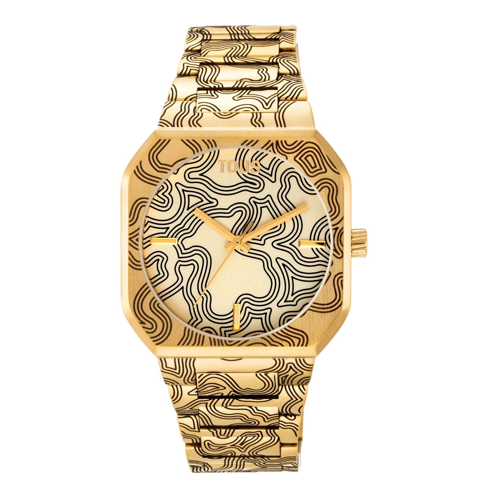 Analog watch with gold-colored embossed steel bracelet Lit