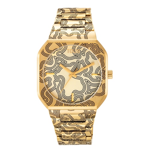 Rel&oacute;gio anal&oacute;gico com bracelete em a&ccedil;o dourado Lit