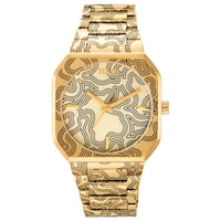 Analog watch with gold-colored embossed steel bracelet Lit