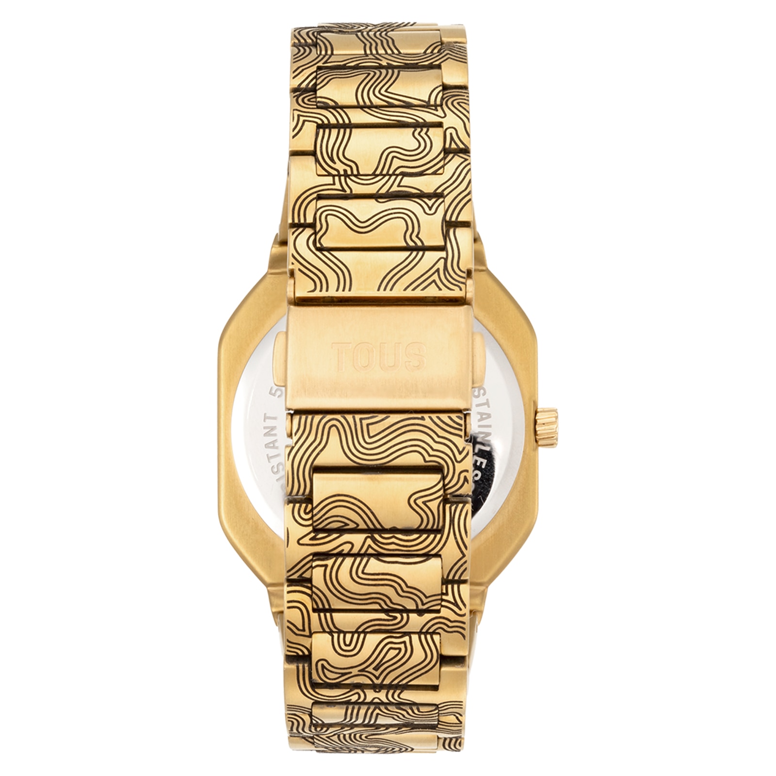 Reloj analógico con brazalete gravado de acero dorado Lit