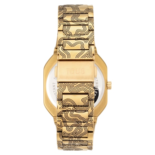 Reloj analógico con brazalete gravado de acero dorado Lit