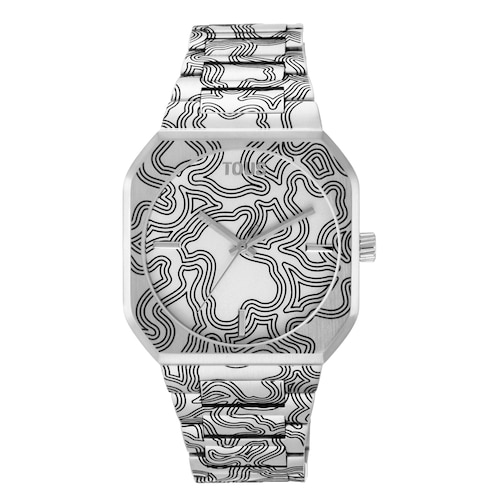 Rel&oacute;gio anal&oacute;gico com bracelete em a&ccedil;o Lit gravado