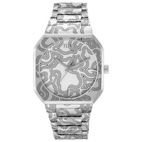 Reloj analógico con brazalete gravado de acero Lit