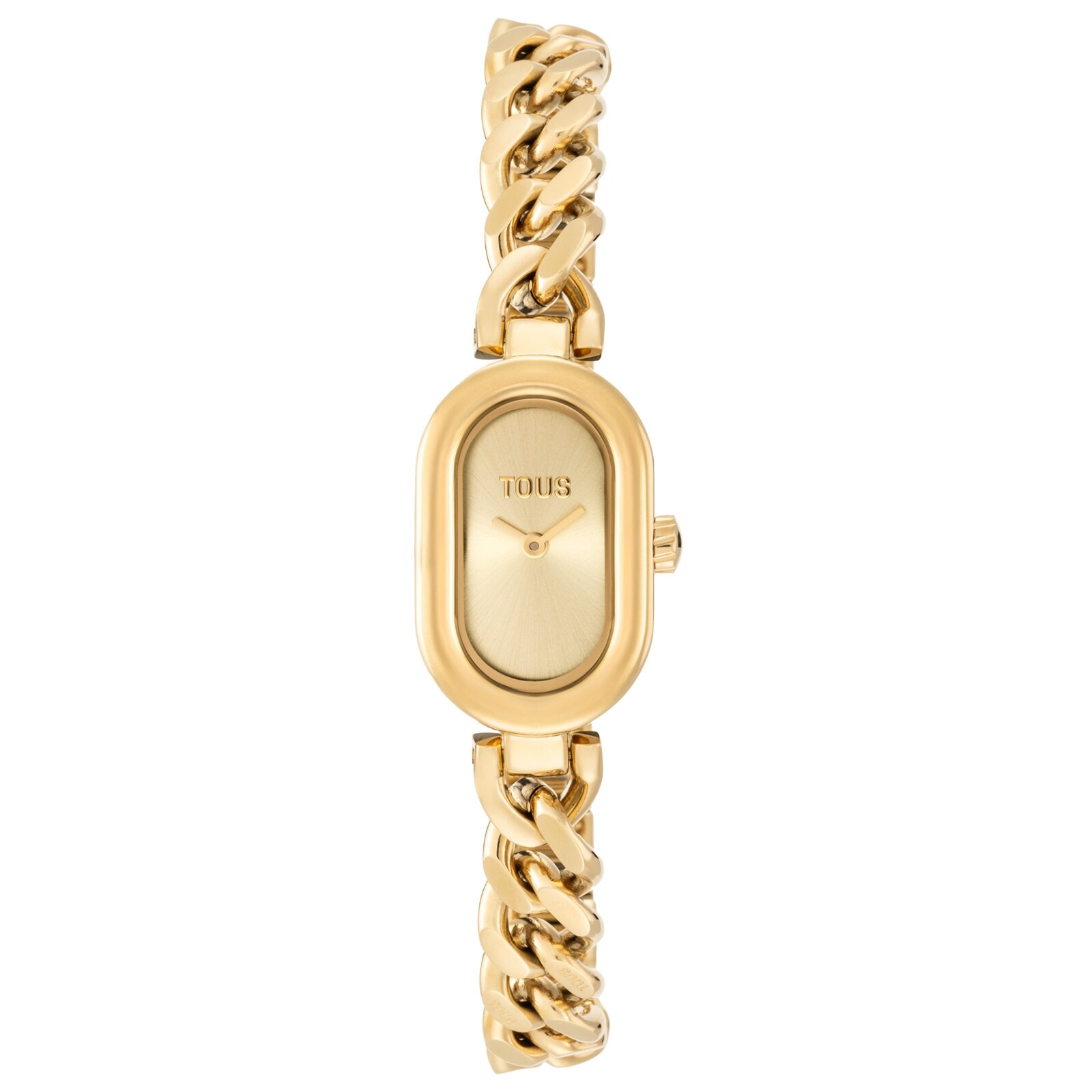 Analog jeweled Watch with gold-colored steel chain bracelet Oval Time
