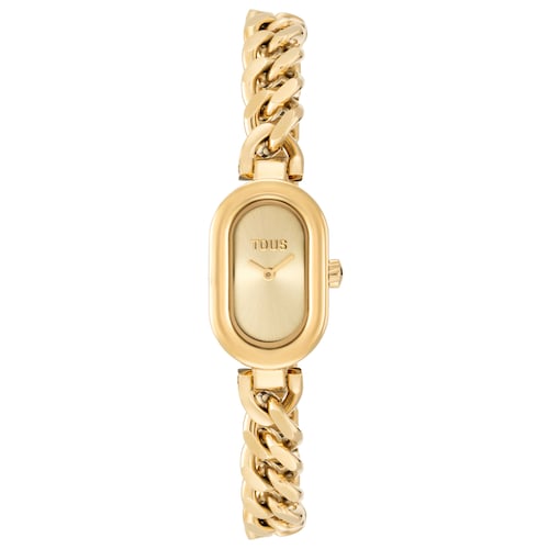 Analog jeweled Watch with gold-colored steel chain bracelet Oval Time
