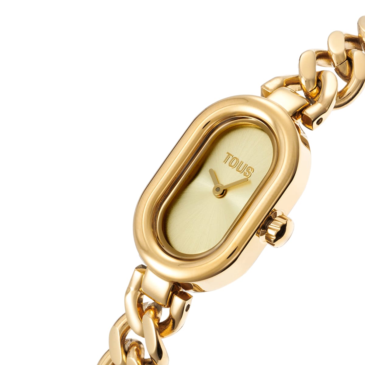 Analog jeweled Watch with gold-colored steel chain bracelet Oval Time