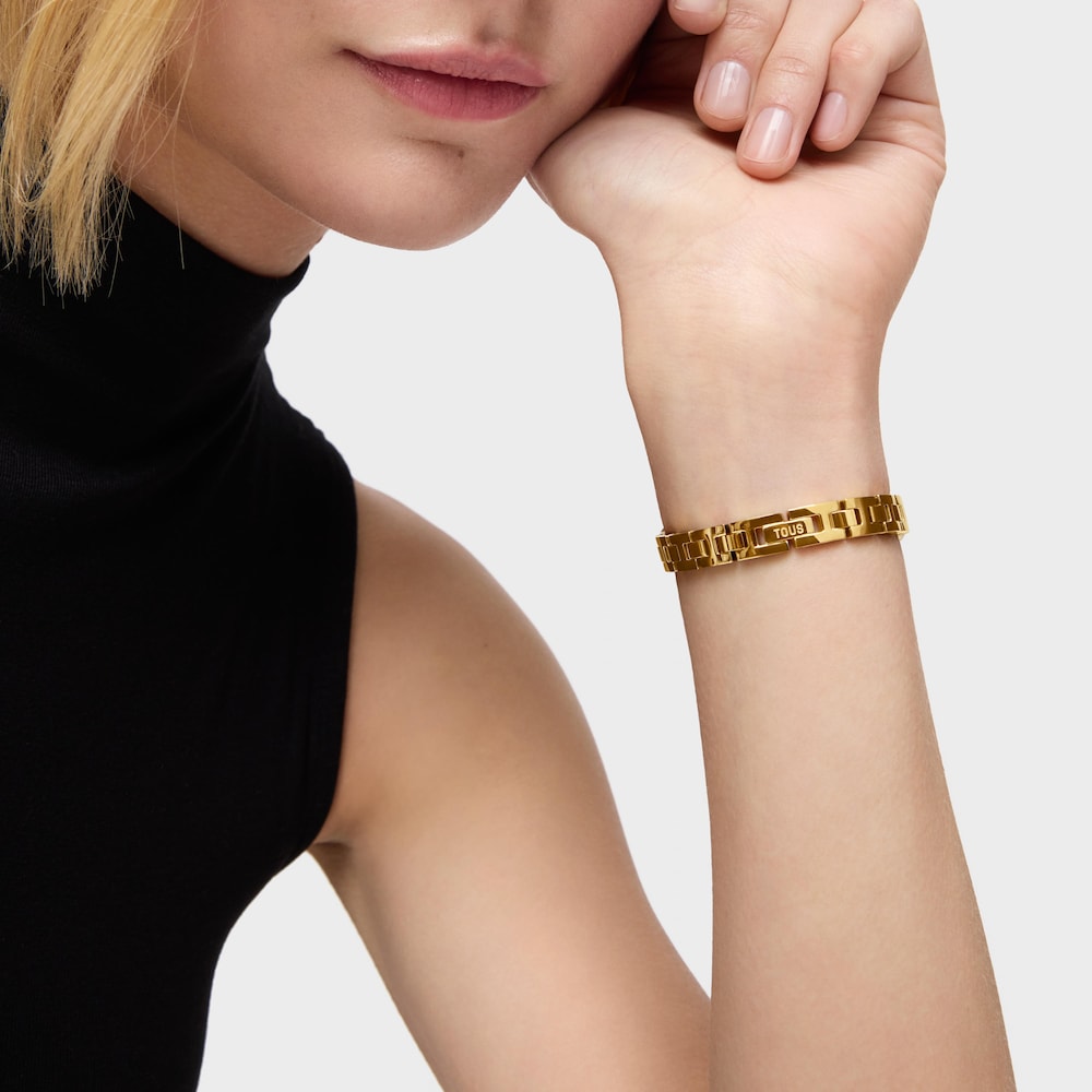 Analogov&eacute; Hodinky s drahokamy a ocelov&yacute;m řet&iacute;zkov&yacute;m n&aacute;ramkem zlat&eacute; barvy Oval Time