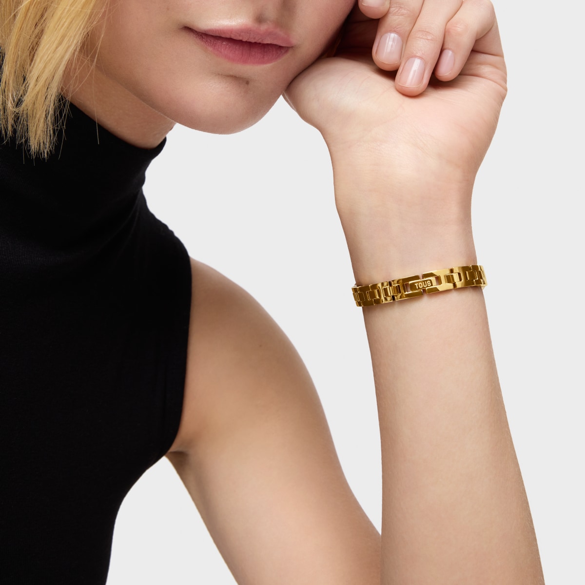 Analog jeweled Watch with gold-colored steel chain bracelet Oval Time