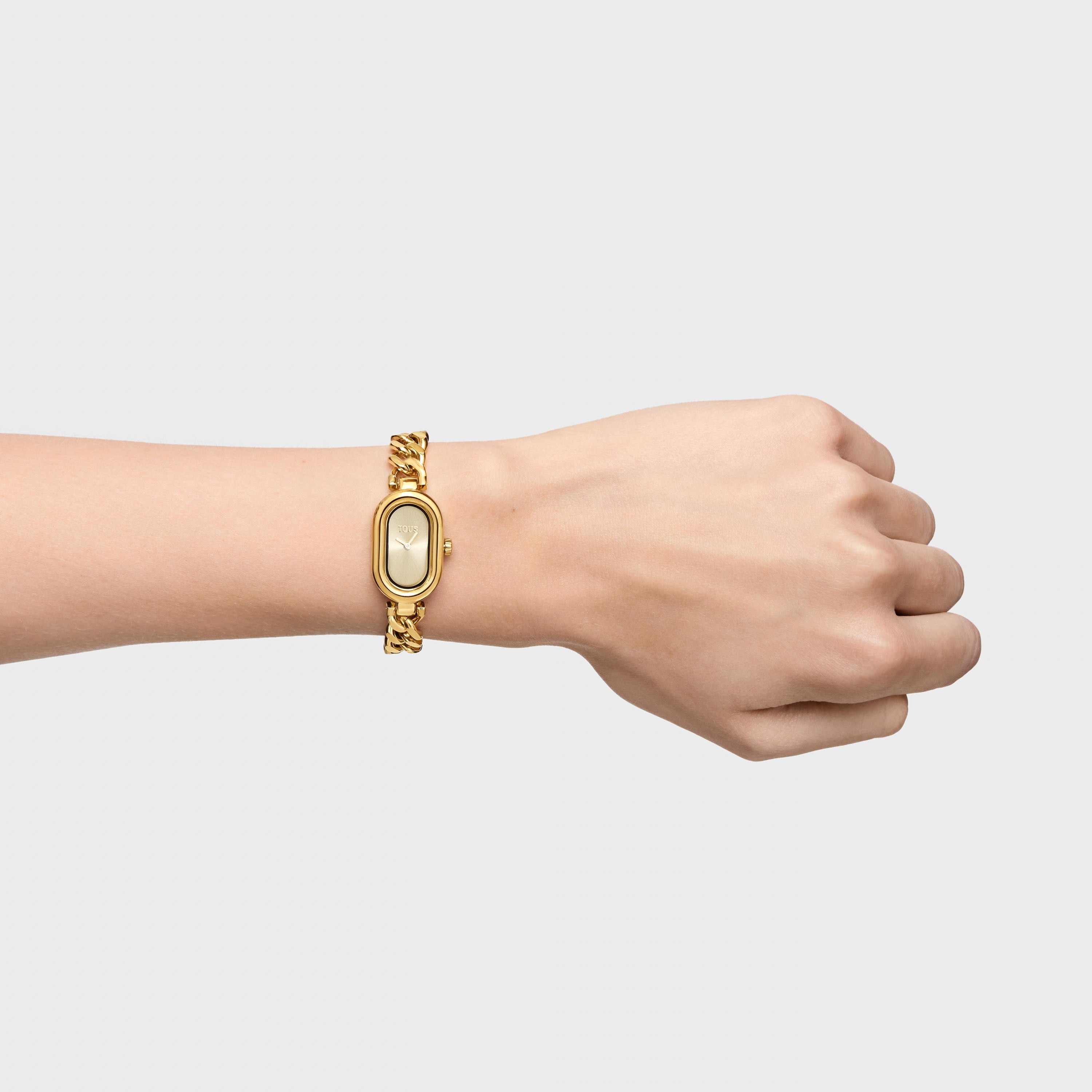 Reloj analógico joya con brazalete cadena de acero dorada Oval Time