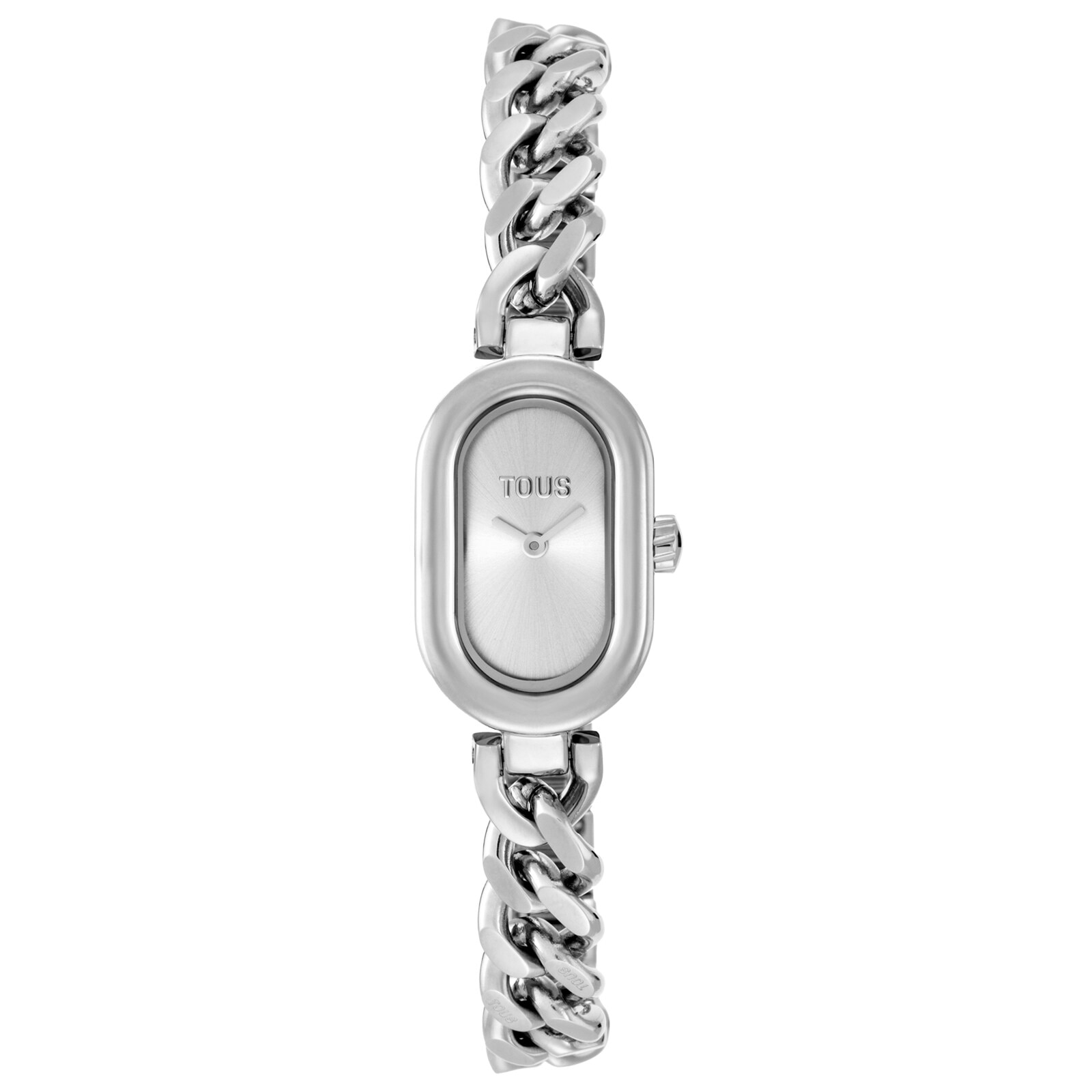 Analog jeweled Watch with steel chain bracelet Oval Time