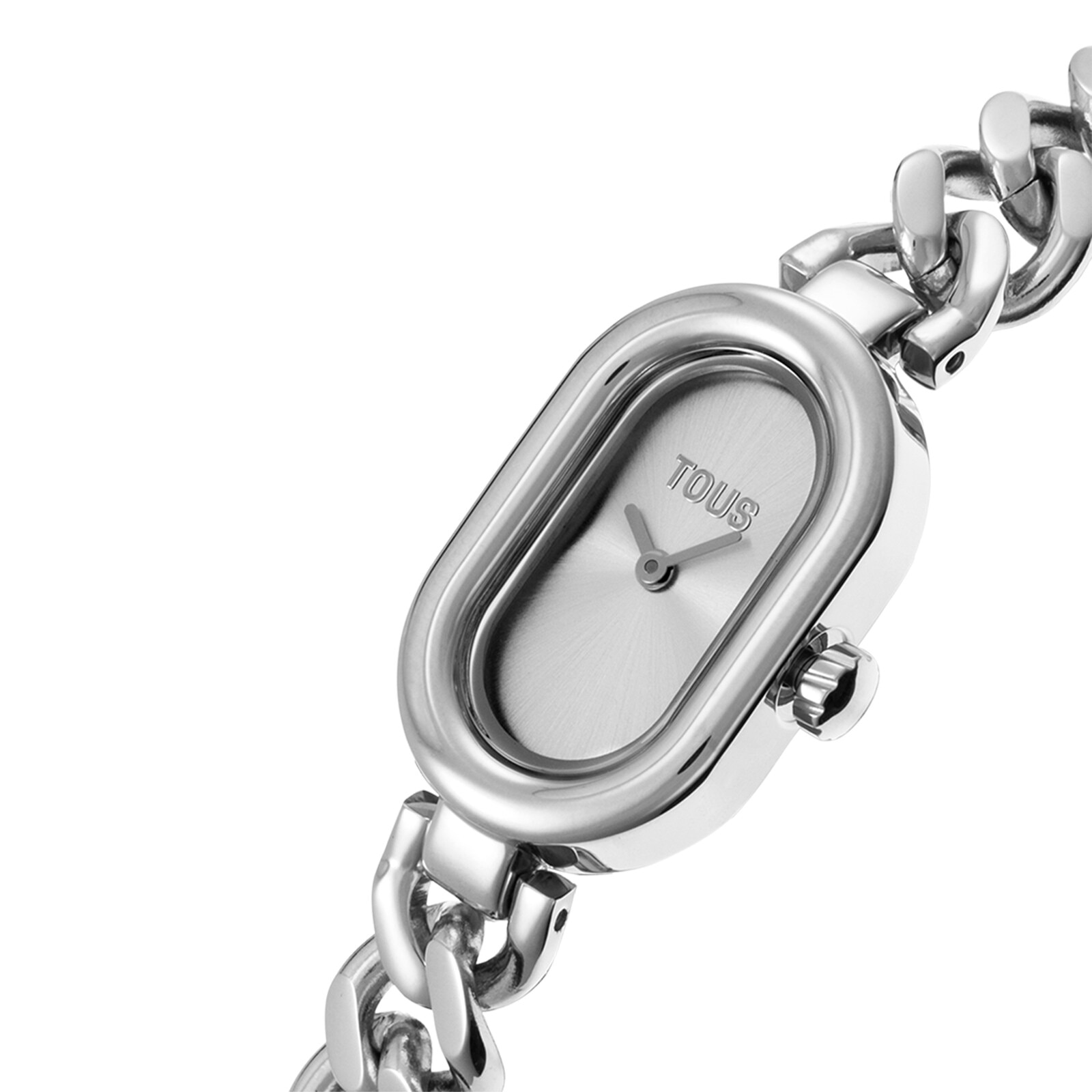Analog jeweled Watch with steel chain bracelet Oval Time