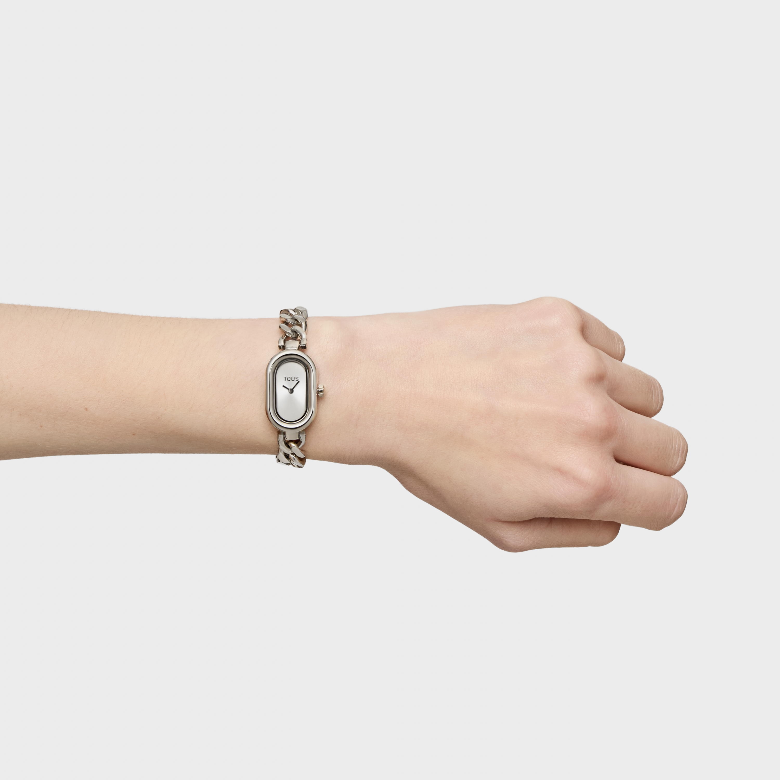 Analog jeweled Watch with steel chain bracelet Oval Time