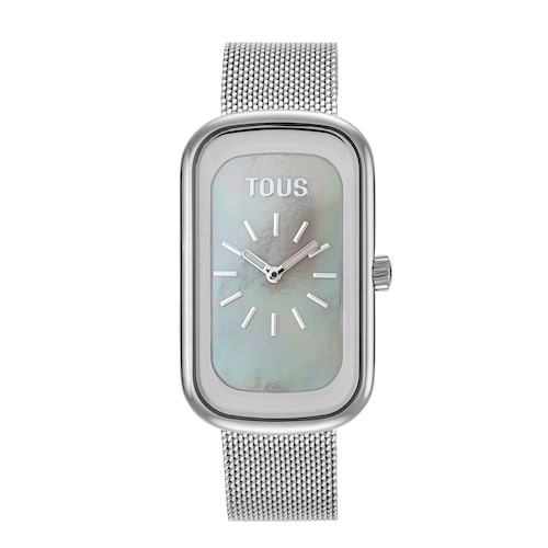 Rel&oacute;gio anal&oacute;gico com mostrador em madrep&eacute;rola e bracelete em a&ccedil;o T-Band Club