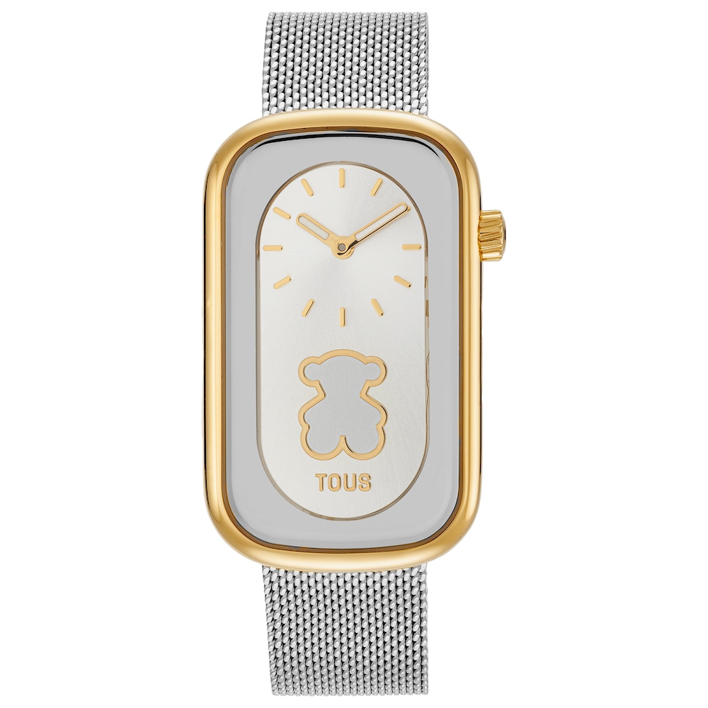 Two-tone analog Watch with bear silhouette and steel bracelet T-Band Club