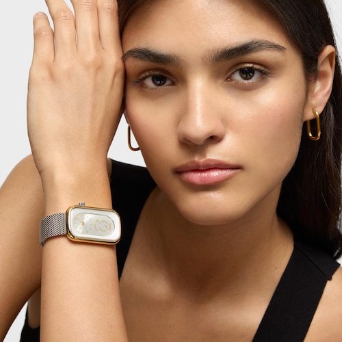 Reloj analógico bicolor con silueta oso y brazalete de acero T-Band Club