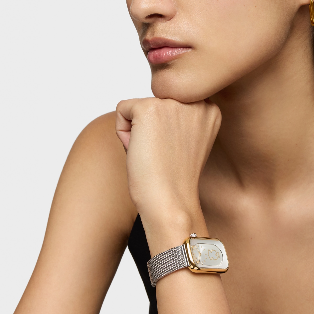 Two-tone analog Watch with bear silhouette and steel bracelet T-Band Club