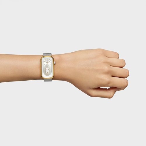 Reloj analógico bicolor con silueta oso y brazalete de acero T-Band Club