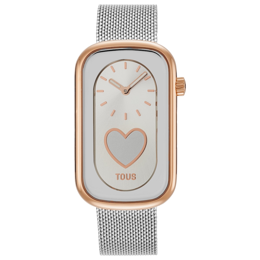 Reloj analógico bicolor con silueta corazón y brazalete de acero T-Band Club Reloj analógico bicolor con silueta corazón y brazalete de acero T-Band Club