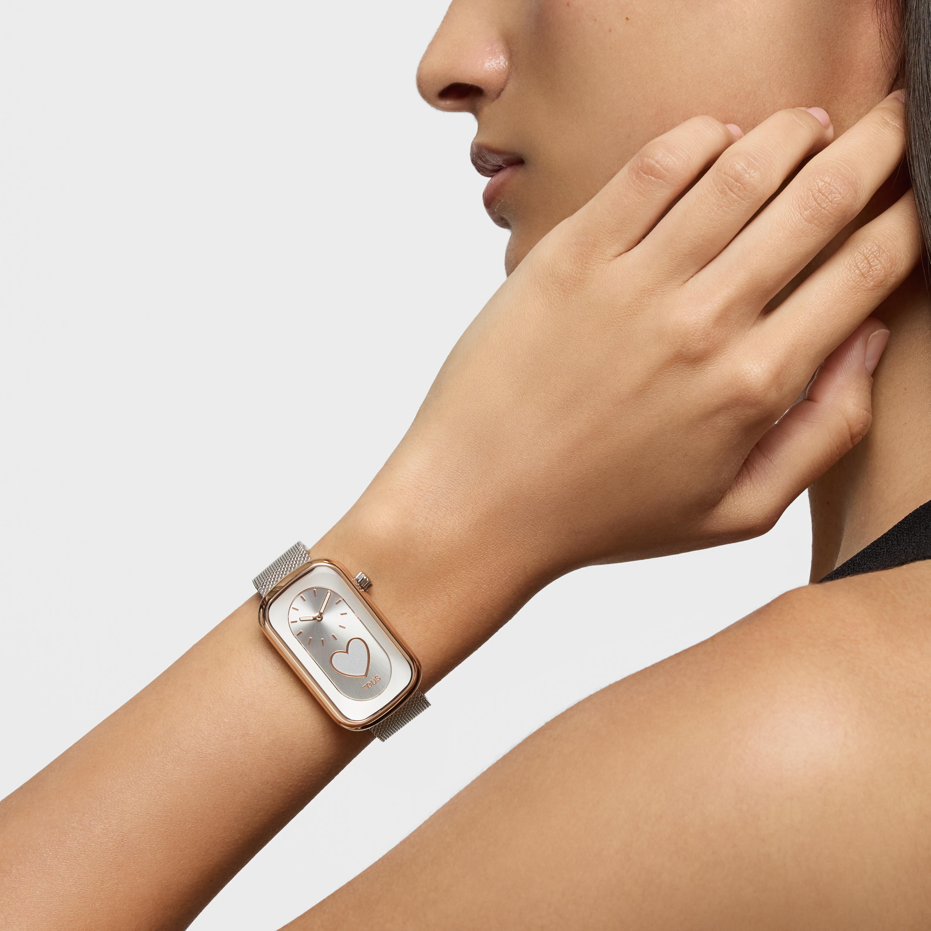 Two-tone analog Watch with heart silhouette and steel bracelet T-Band Club