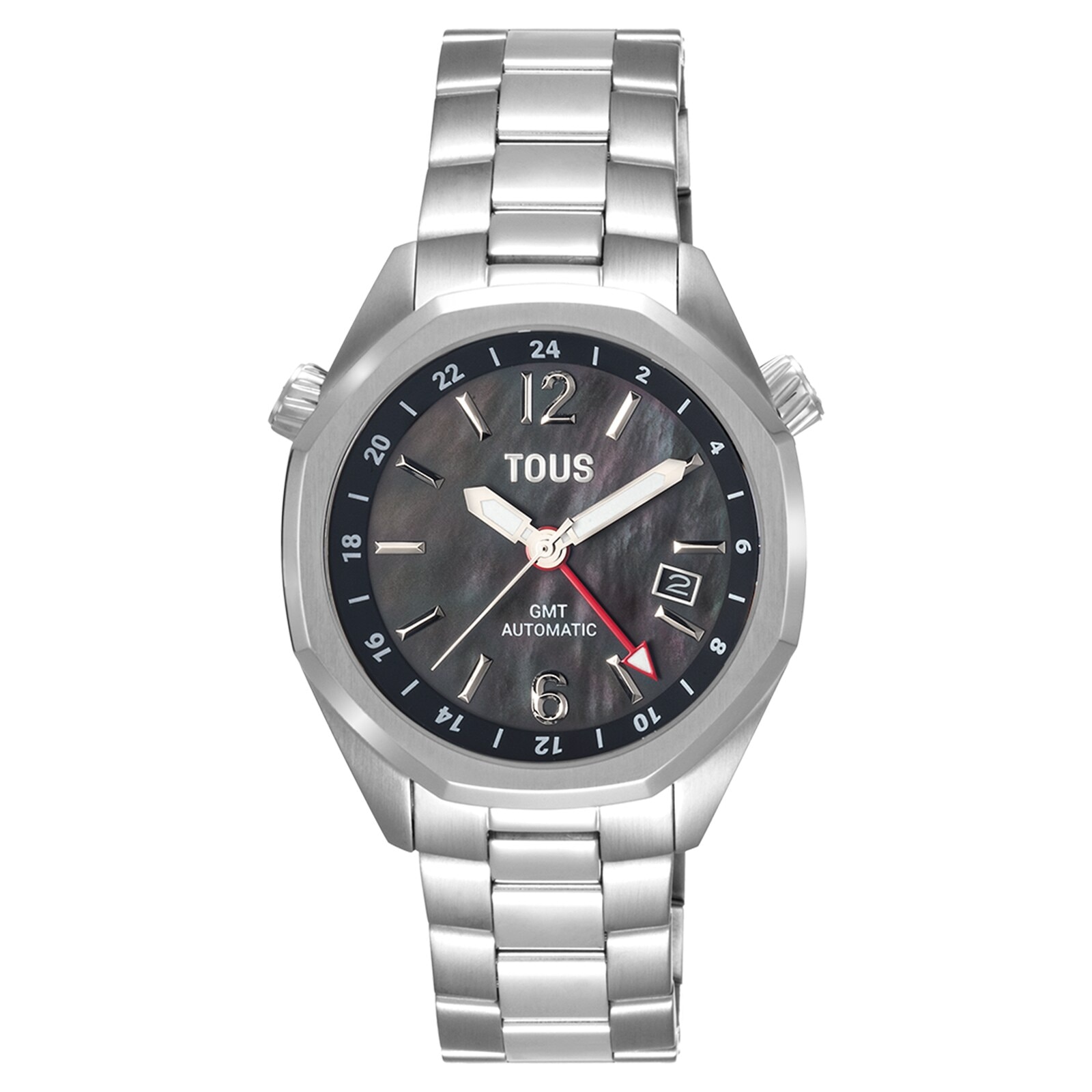 Automatic GMT Watch with gray mother-of-pearl face and steel link bracelet TOUS Now