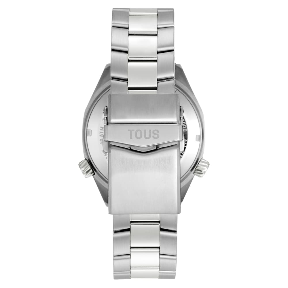 Automatic GMT Watch with gray mother-of-pearl face and steel link bracelet TOUS Now