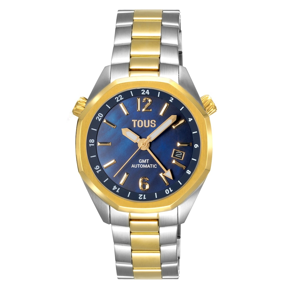 Montre GMT automatique avec cadran en nacre bleue et bracelet en acier de deux couleurs TOUS&nbsp;Now