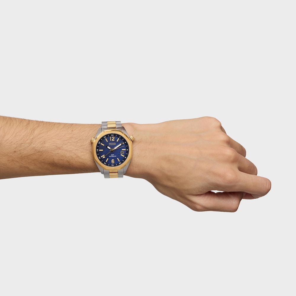 Reloj gmt automático con esfera de nácar azul y brazalete de acero bicolor Tous Now Reloj gmt automático con esfera de nácar azul y brazalete de acero bicolor Tous Now