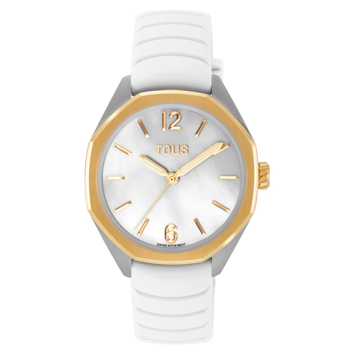 Two-tone analog Watch with Swiss movement, mother-of-pearl face and white rubber strap TOUS Now Lady