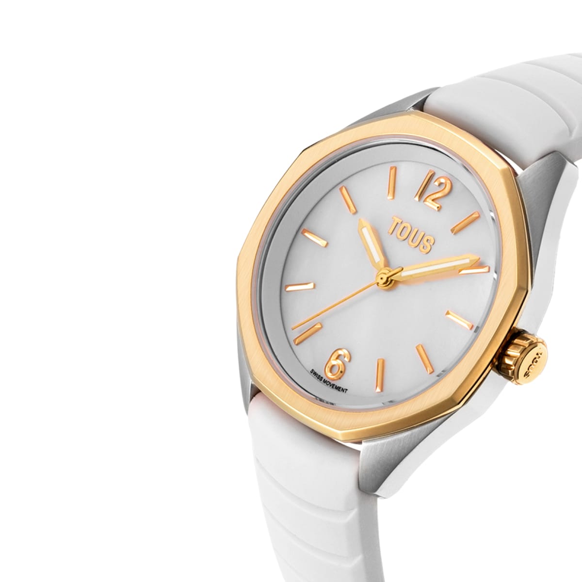 Two-tone analog Watch with Swiss movement, mother-of-pearl face and white rubber strap TOUS Now Lady