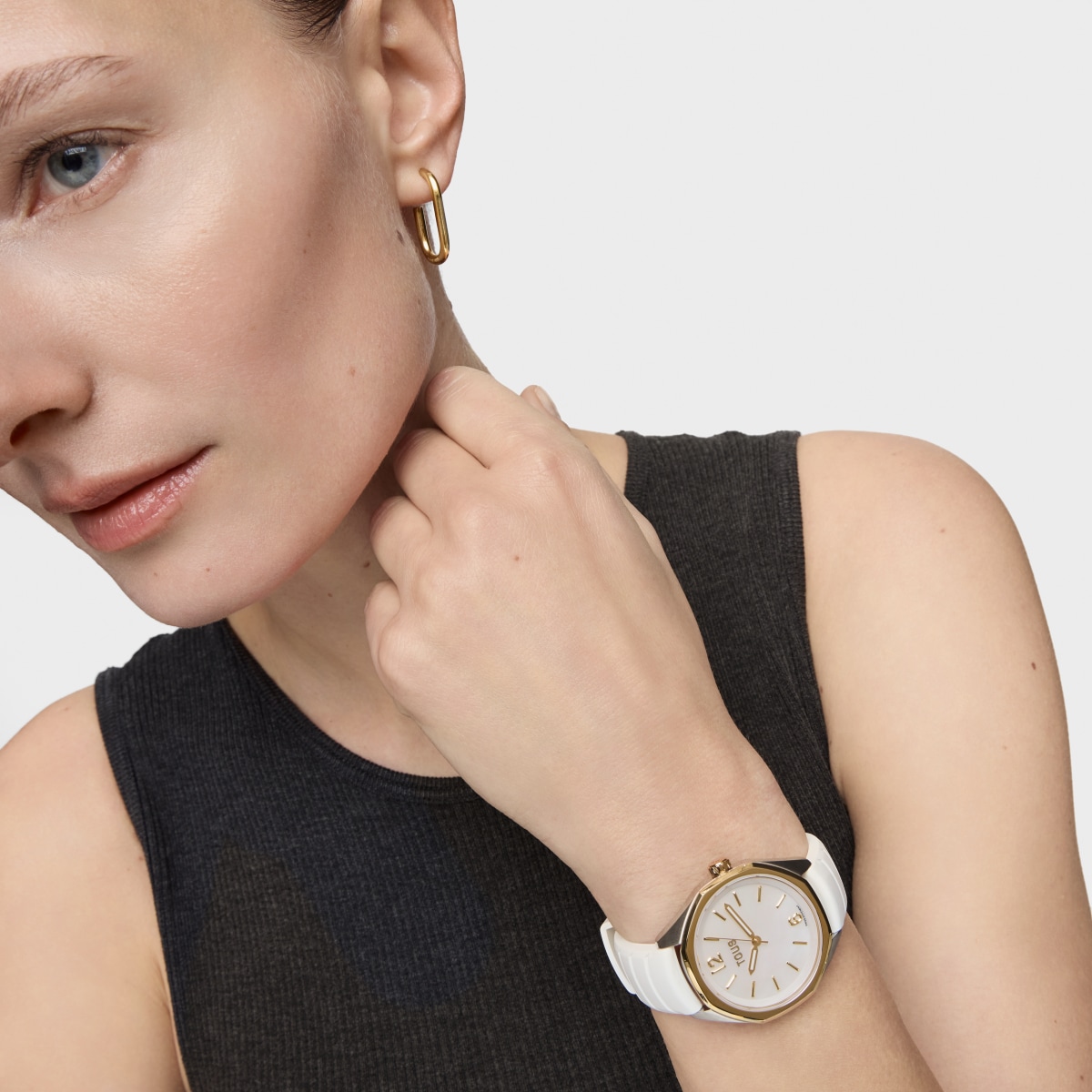 Two-tone analog Watch with Swiss movement, mother-of-pearl face and white rubber strap TOUS Now Lady