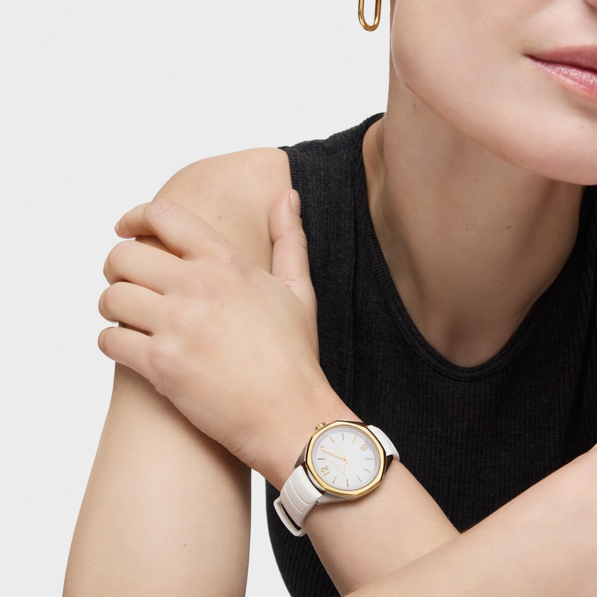 Two-tone analog Watch with Swiss movement, mother-of-pearl face and white rubber strap TOUS Now Lady