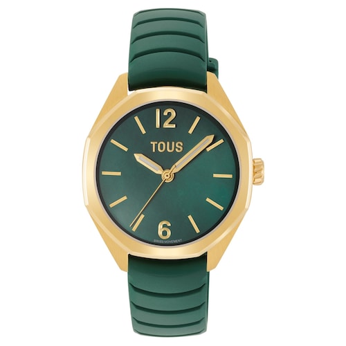 Two-tone analog Watch with Swiss movement, mother-of-pearl face and green rubber strap TOUS Now Lady