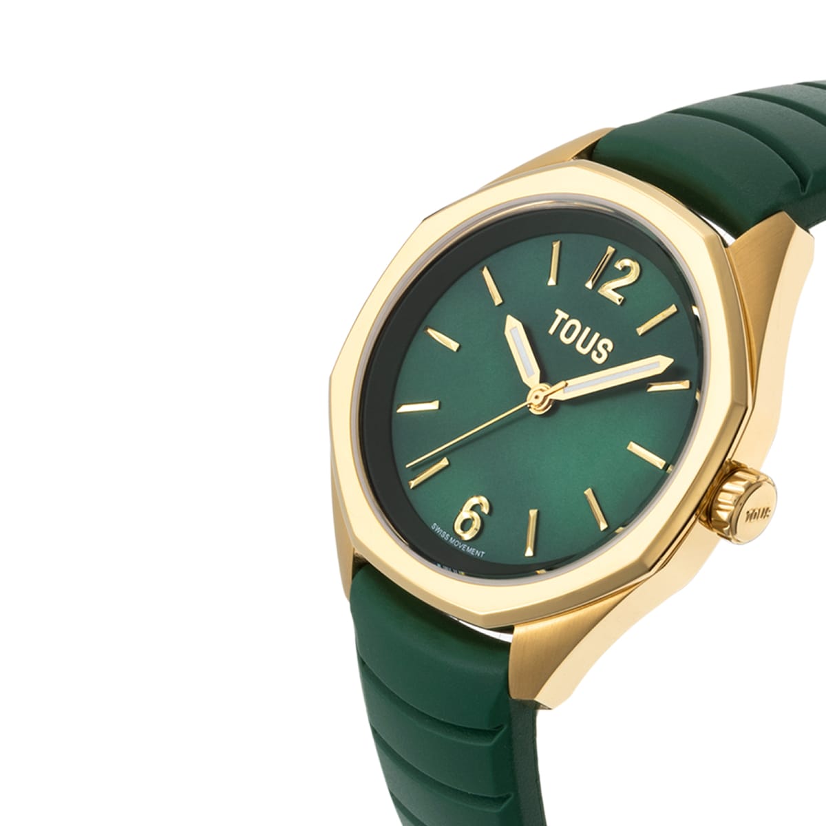 Two-tone analog Watch with Swiss movement, mother-of-pearl face and green rubber strap TOUS Now Lady