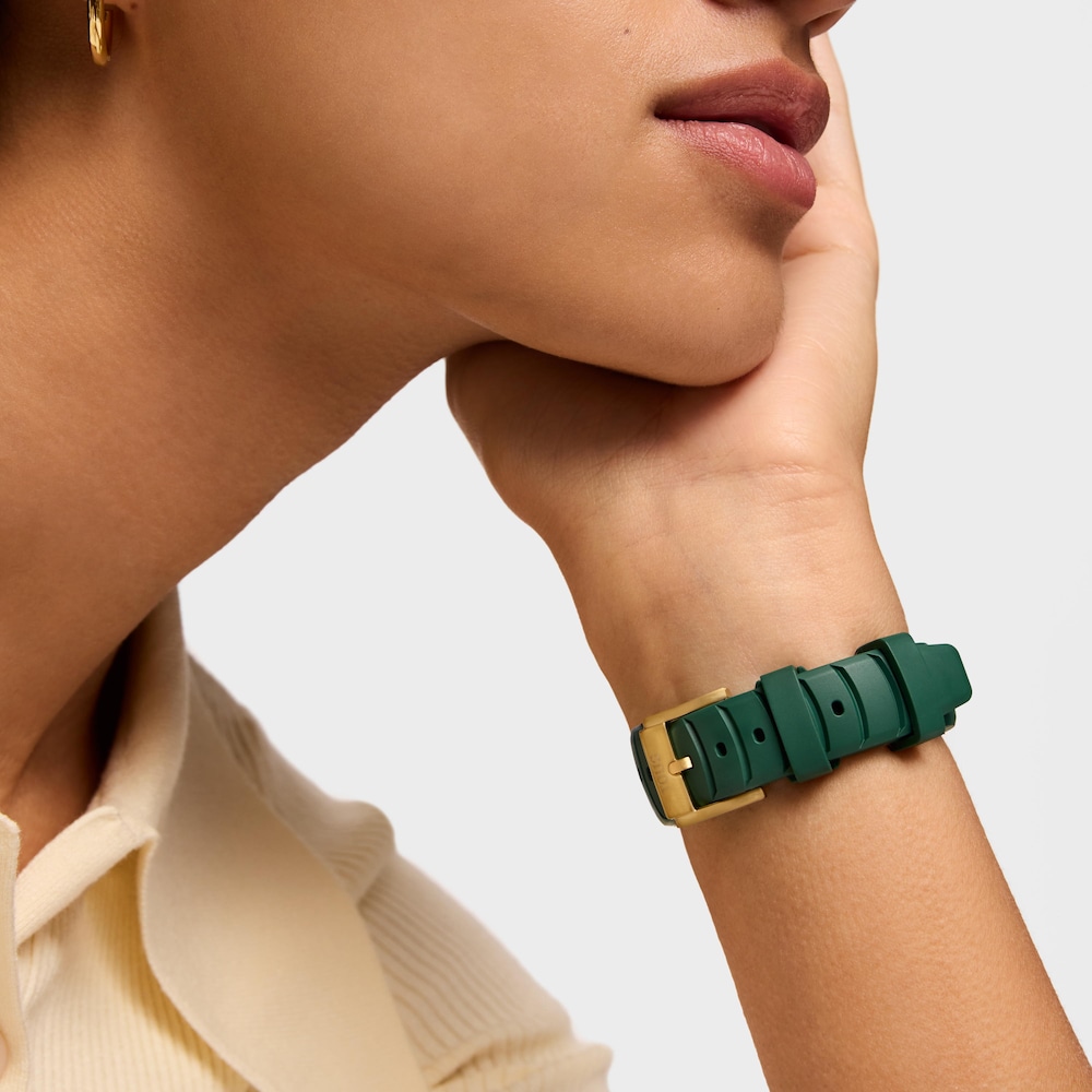 Rel&oacute;gio bicolor anal&oacute;gico com movimento su&iacute;&ccedil;o, mostrador em madrep&eacute;rola e correia de borracha verde TOUS&nbsp;Now Lady