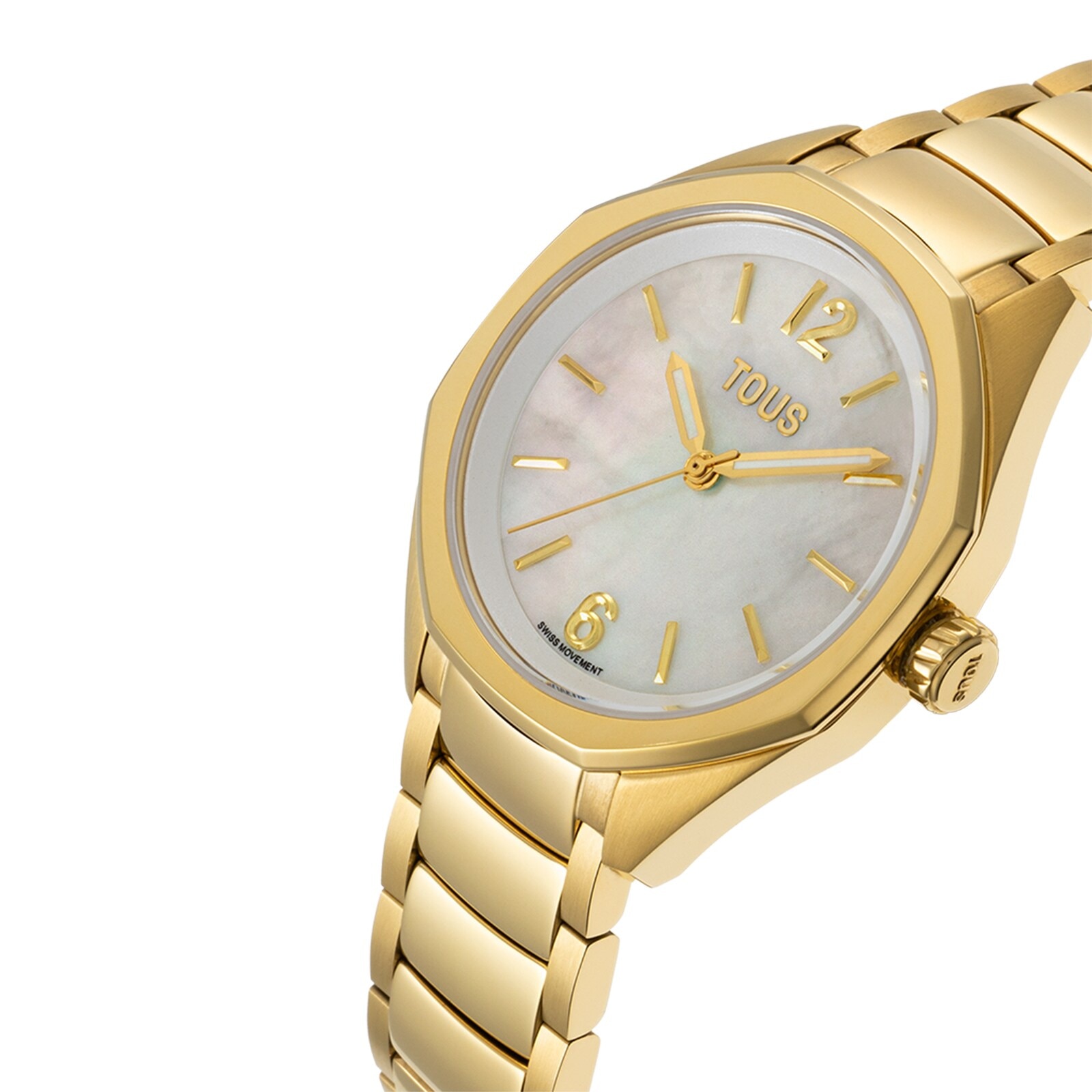 Reloj analógico con movimiento suizo, esfera de nácar y brazalete