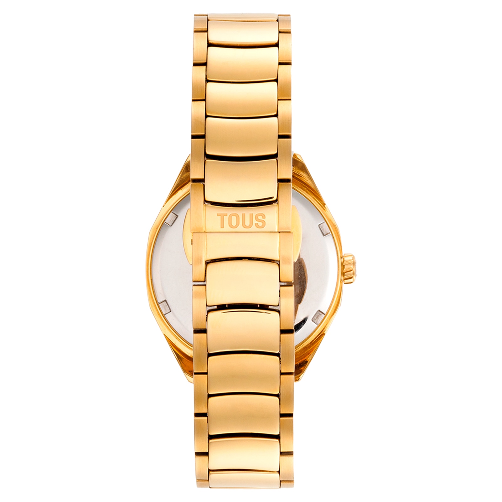 Reloj analógico con movimiento suizo, esfera de nácar y brazalete de eslabones de acero dorado Tous Now