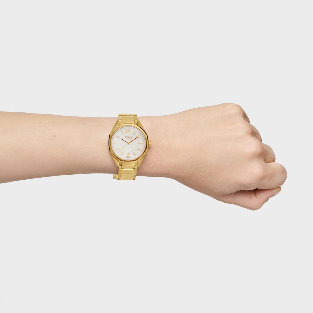 Montre analogique avec mouvement suisse, cadran en nacre et bracelet &agrave; maillons en acier dor&eacute; TOUS&nbsp;Now