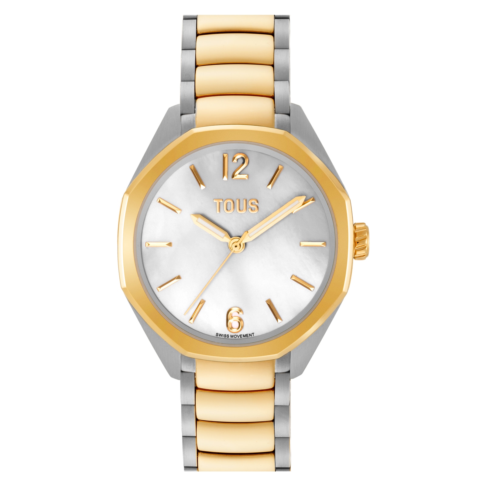 Reloj analógico con movimiento suizo, esfera de nácar y brazalete de de eslabones acero bicolor Tous Now