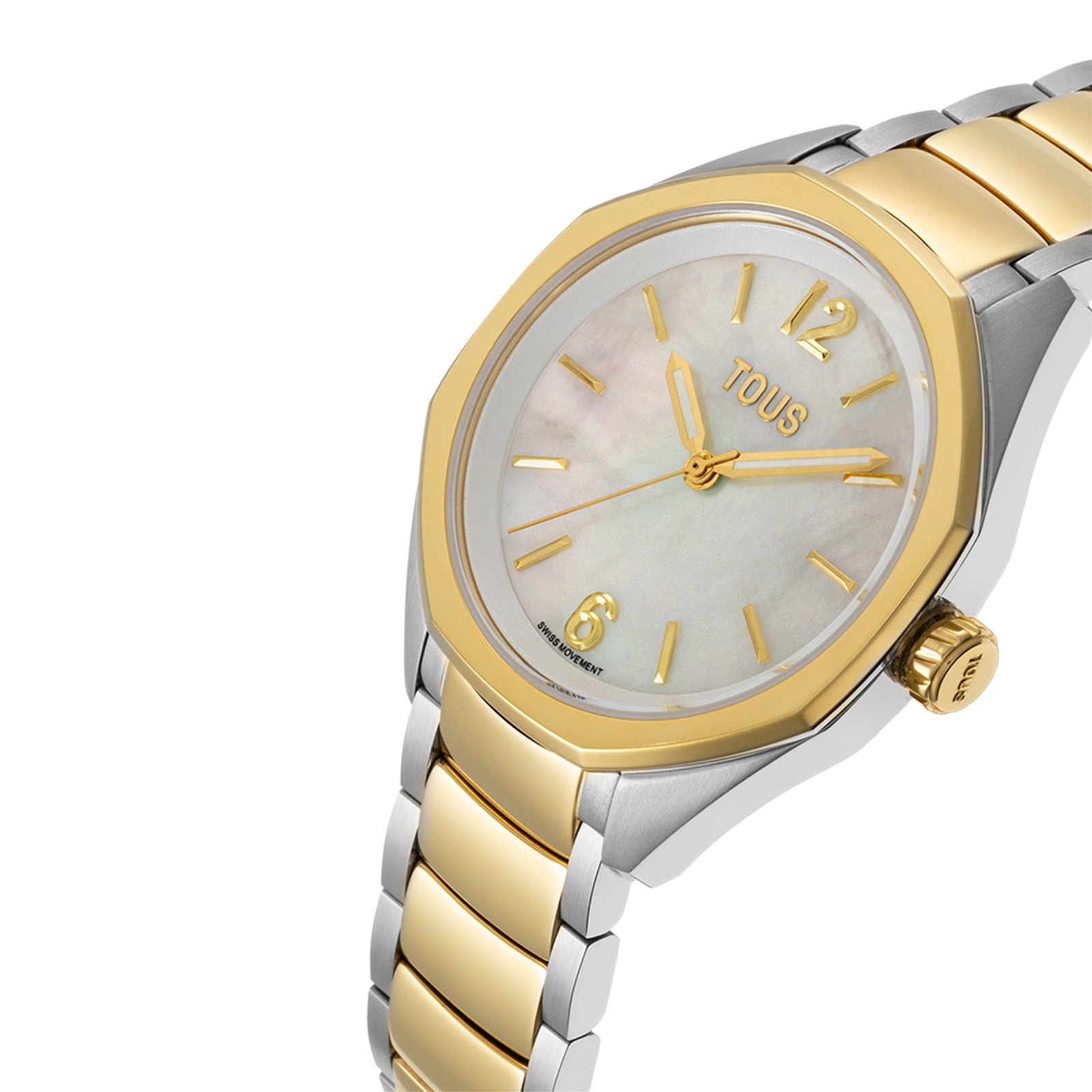 Reloj analógico con movimiento suizo, esfera de nácar y brazalete de de eslabones acero bicolor Tous Now