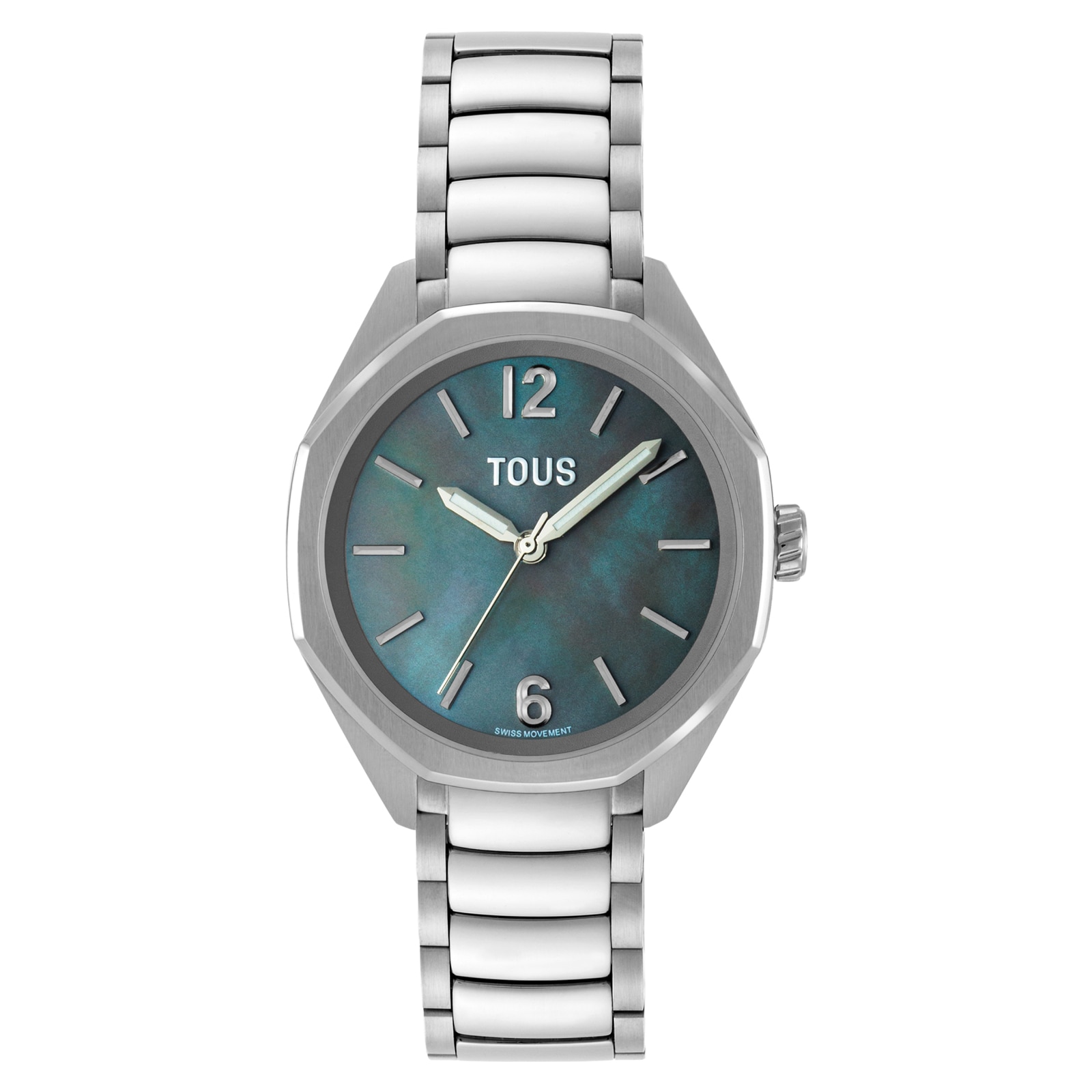 Reloj analógico con movimiento suizo, esfera de nácar y brazalete de eslabones de acero Tous Now Lady