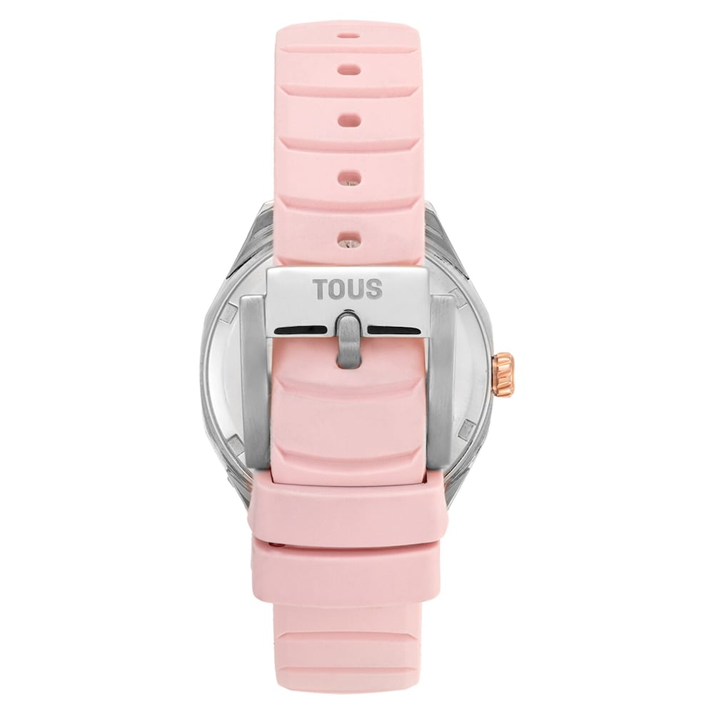 Rel&oacute;gio bicolor anal&oacute;gico com movimento su&iacute;&ccedil;o, mostrador em madrep&eacute;rola e correia de borracha rosa TOUS&nbsp;Now Lady