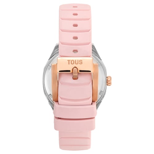 Two-tone analog Watch with Swiss movement, mother-of-pearl face and pink rubber strap TOUS Now Lady