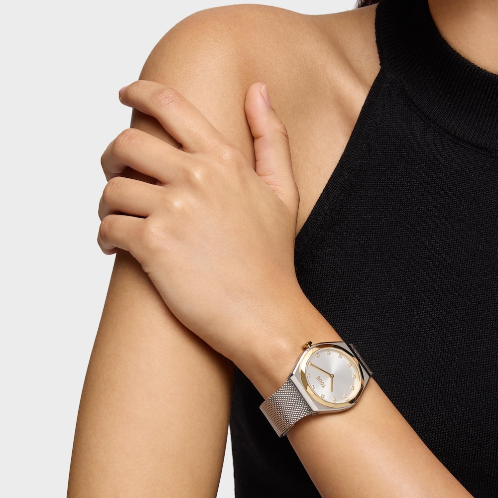 Analogowy zegarek ze stalową bransoletą z&nbsp;elementami w kolorze złotym Karat Round Mesh