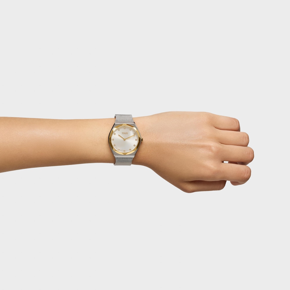 Analogowy zegarek ze stalową bransoletą z&nbsp;elementami w kolorze złotym Karat Round Mesh