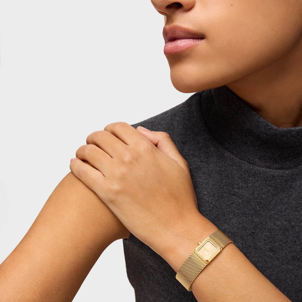 Anal&oacute;gov&eacute; Hodinky s&nbsp;oceľov&yacute;m n&aacute;ramkom z&nbsp;mil&aacute;nskej sieťoviny zlatej farby Mini Mesh