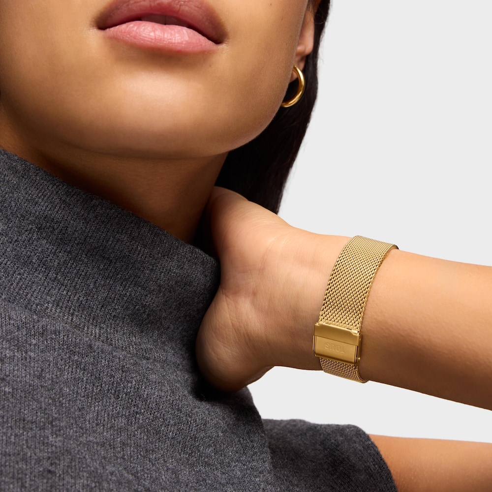 Anal&oacute;gov&eacute; Hodinky s&nbsp;oceľov&yacute;m n&aacute;ramkom z&nbsp;mil&aacute;nskej sieťoviny zlatej farby Mini Mesh