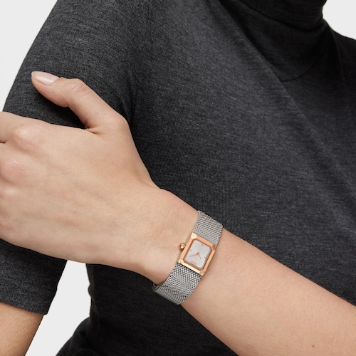 Reloj analógico con brazalete de malla milanesa de acero y acero rosa Mini Mesh