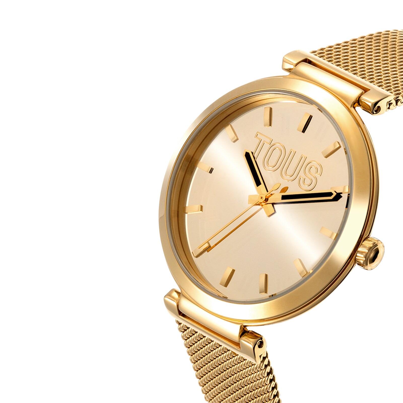 Analog Watch with gold-colored face and bracelet S-Mesh Mirror | TOUS