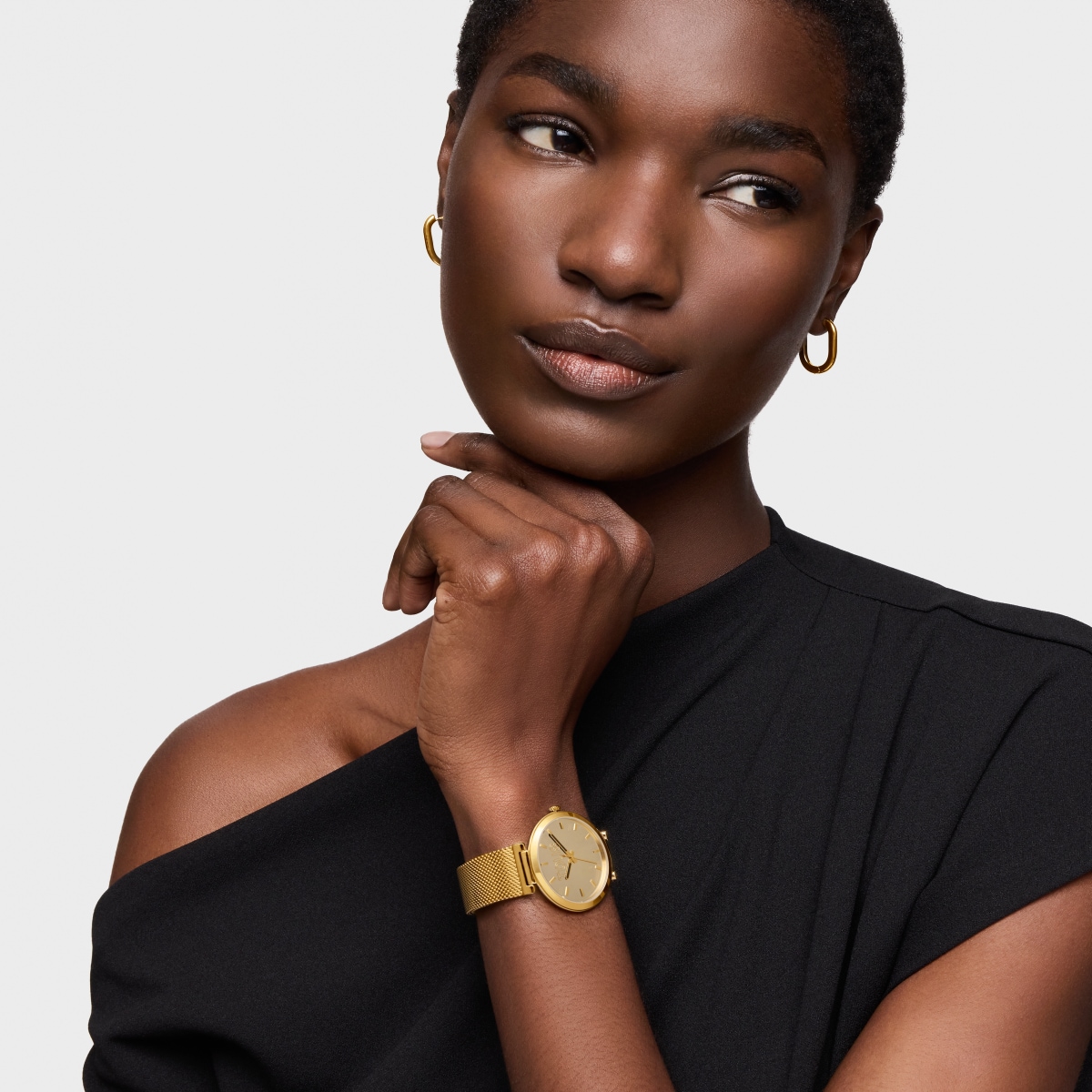 Analog Watch with gold-colored face and bracelet S-Mesh Mirror